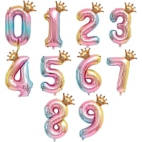 4 Yaş Gökkuşağı Rakam ve Kral Tacı Folyo Balon Doğum Günü Parti Kutlama Seti