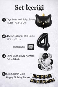 4 Yaş Kedi Temalı Doğum Günü Balon Seti – Siyah Konsept