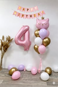 4 Yaş Kedi Temalı Doğum Günü Balon Seti – Pembe Gold Konsept