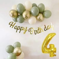 4 Yaş Küf Yeşili Deniz Kumu ve Krom Gold Balonlu Konsept  Doğum Günü Seti