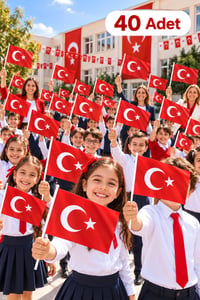 40 Adet Büyük Boy Çıtalı Türk Bayrağı – Ay Yıldız Baskılı Sopalı Bayrak 20x30 cm