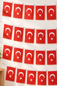 40 Adet Büyük İpli Türk Bayrağı – Ay Yıldız Baskılı Kağıt Bayrak Süsü 11x19 cm 6 Metre