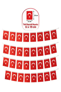 40 Adet Büyük İpli Türk Bayrağı – Ay Yıldız Baskılı Kağıt Bayrak Süsü 11x19 cm 6 Metre