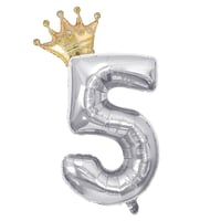 5 Gümüş Rakam ve  Gold Kral Tacı Folyo Balon Doğum Günü Parti Kutlama Seti