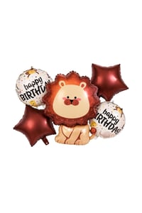 5’li Aslan Temalı Happy Birthday Folyo Balon Seti – Safari ve Orman Konseptli Parti Süsü