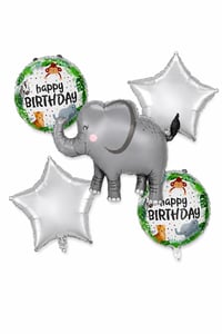 5’li Fil Temalı Happy Birthday Folyo Balon Seti – Safari ve Orman Konseptli Parti Süsü