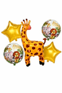 5’li Zürafa Temalı Happy Birthday Folyo Balon Seti – Safari ve Orman Konseptli Parti Süsü