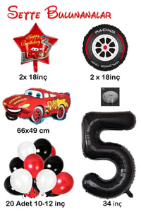 5 Yaş Arabalar Temalı Doğum Günü Parti Kutlama Balon Seti