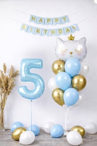 5 Yaş Kedi Temalı Doğum Günü Balon Seti – Mavi Gold Konsept