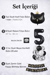 5 Yaş Kedi Temalı Doğum Günü Balon Seti – Siyah Konsept