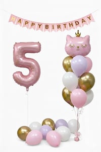 5 Yaş Kedi Temalı Günü Balon Doğum Seti – Pembe Gold Konsept