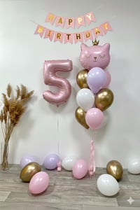 5 Yaş Kedi Temalı Günü Balon Doğum Seti – Pembe Gold Konsept