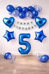 5 Yaş Mavi Konsept Doğum Günü Seti;  Kalp Yıldız Folyo Balon Set