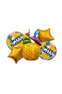 5'li Ananas Temalı Happy Birthday Folyo Balon Seti – Tropikal Doğum Günü Balon Süsleme Seti