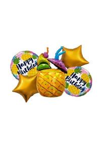 5'li Ananas Temalı Happy Birthday Folyo Balon Seti – Tropikal Doğum Günü Balon Süsleme Seti