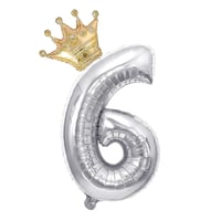 6 Gümüş Rakam ve  Gold Kral Tacı Folyo Balon Doğum Günü Parti Kutlama Seti
