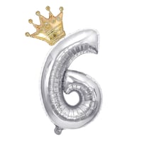 6 Gümüş Rakam ve  Gold Kral Tacı Folyo Balon Doğum Günü Parti Kutlama Seti