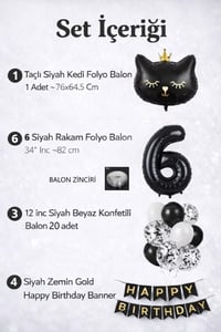 6 Yaş Kedi Temalı Doğum Günü Balon Seti – Siyah Konsept
