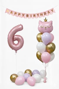 6 Yaş Kedi Temalı Günü Balon Doğum Seti – Pembe Gold Konsept