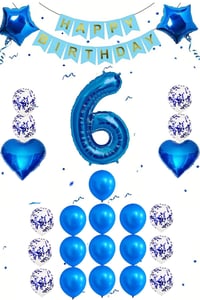 6 Yaş Mavi Konsept Doğum Günü Seti;  Kalp Yıldız Folyo Balon Set