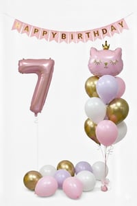 7 Yaş Kedi Temalı Günü Balon Doğum Seti – Pembe Gold Konsept