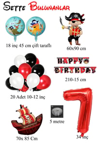 7 Yaş Korsan Temalı Doğum Günü  Parti Kutlama Seti 