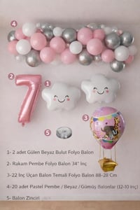 7 Yaş Pembe Bulut Perisi Doğum Günü Konsept Seti