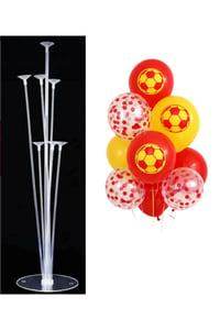 7'li Balon Standı ve 10 Adet Futbol Temalı Sarı-Kırmızı-Şeffaf Konfetili Balon Set