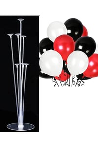 7'li Balon Standı ve 10 Adet Kırmızı, Siyah ve Beyaz Balon Set
