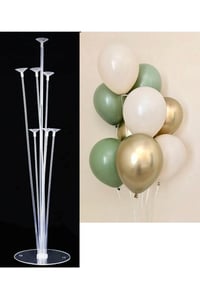 7'li Balon Standı ve 10 Adet Küf Yeşili, Krom Gold ve Deniz Kumu Balon Set