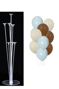 7'li Balon Standı ve 10 Adet Mavi Deniz Kumu Ve Kahverengi Balon Set