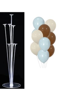 7'li Balon Standı ve 10 Adet Mavi Deniz Kumu Ve Kahverengi Balon Set
