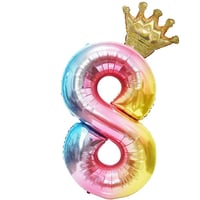 8 Yaş Gökkuşağı Rakam ve Kral Tacı Folyo Balon Doğum Günü Parti Kutlama Seti