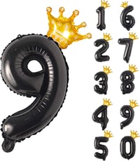 9 Siyah Folyo ve Kral Tacı Parti Kutlama Seti