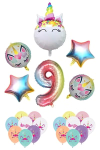 9 Yaş Gökkuşağı Konsepti Unicorn Temalı Doğum Günü Parti Kutlama Seti