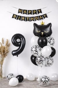 9 Yaş Kedi Temalı Doğum Günü Balon Seti – Siyah Konsept