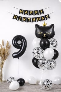 9 Yaş Kedi Temalı Doğum Günü Balon Seti – Siyah Konsept