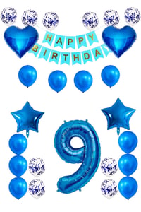 9 Yaş Mavi Konsept Doğum Günü Seti;  Kalp Yıldız Folyo Balon Set