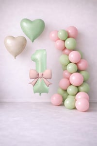 Adaçayı Yeşili & Pembe 1 Yaş Doğum Günü Balon Süsleme Seti