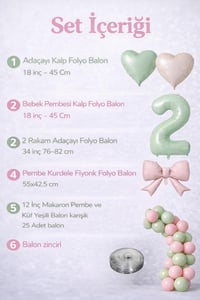 Adaçayı Yeşili & Pembe 2 Yaş Doğum Günü Balon Süsleme Seti