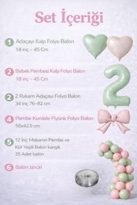 Adaçayı Yeşili & Pembe 2 Yaş Doğum Günü Balon Süsleme Seti