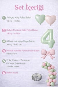 Adaçayı Yeşili & Pembe 4 Yaş Doğum Günü Balon Süsleme Seti