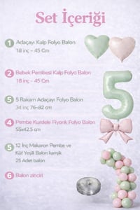 Adaçayı Yeşili & Pembe 5 Yaş Doğum Günü Balon Süsleme Seti