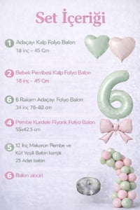 Adaçayı Yeşili & Pembe 6 Yaş Doğum Günü Balon Süsleme Seti