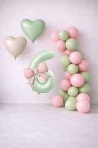 Adaçayı Yeşili & Pembe 6 Yaş Doğum Günü Balon Süsleme Seti