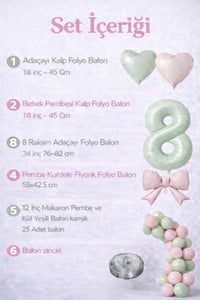 Adaçayı Yeşili & Pembe 8 Yaş Doğum Günü Balon Süsleme Seti