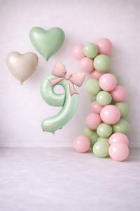 Adaçayı Yeşili & Pembe 9 Yaş Doğum Günü Balon Süsleme Seti