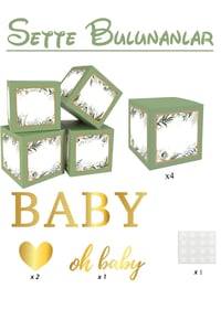 Baby Yazılı Adaçayı Konsept Baby Shower Dekorasyon Kutu Set