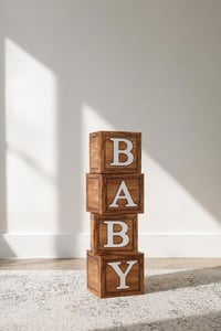 Baby Yazılı Ahşap Damarlı Baby Shower Dekorasyon Kutu Set