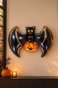 Bal Kabağı ve Yarasa Büyük Boy 103x60 Cm Folyo Balon Halloween Cadılar Bayramı Parti Malzemesi